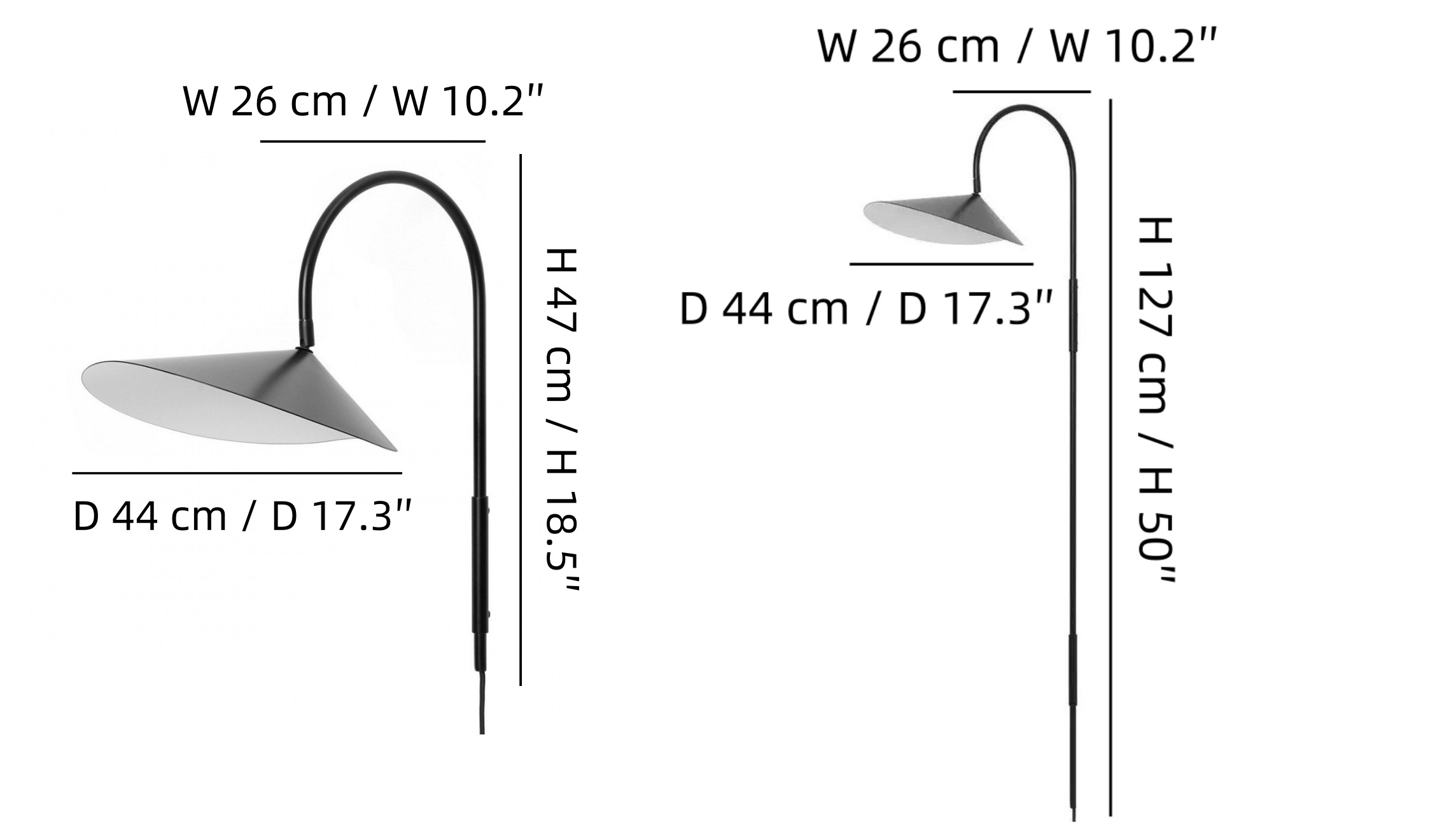 Afmetingen van de Nulavo wandlamp