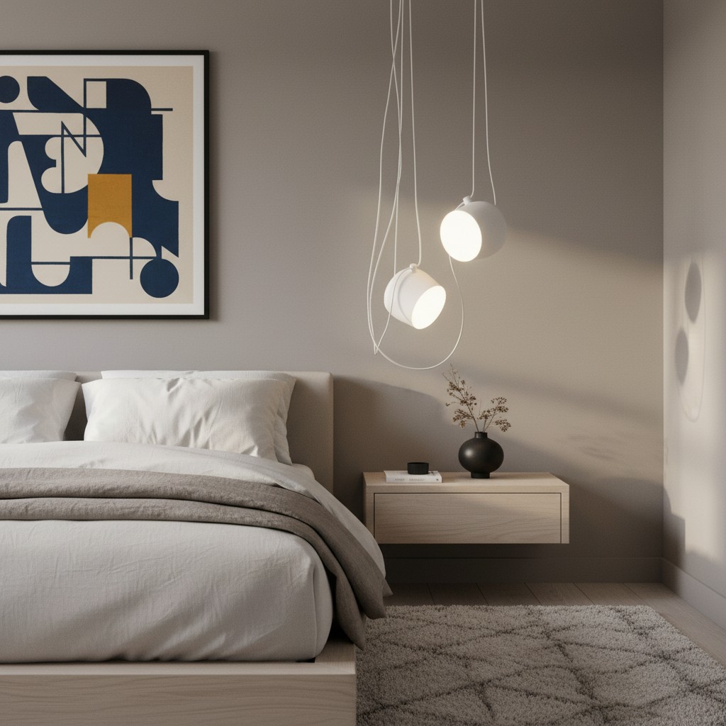 Witte Aim hanglamp in slaapkamer