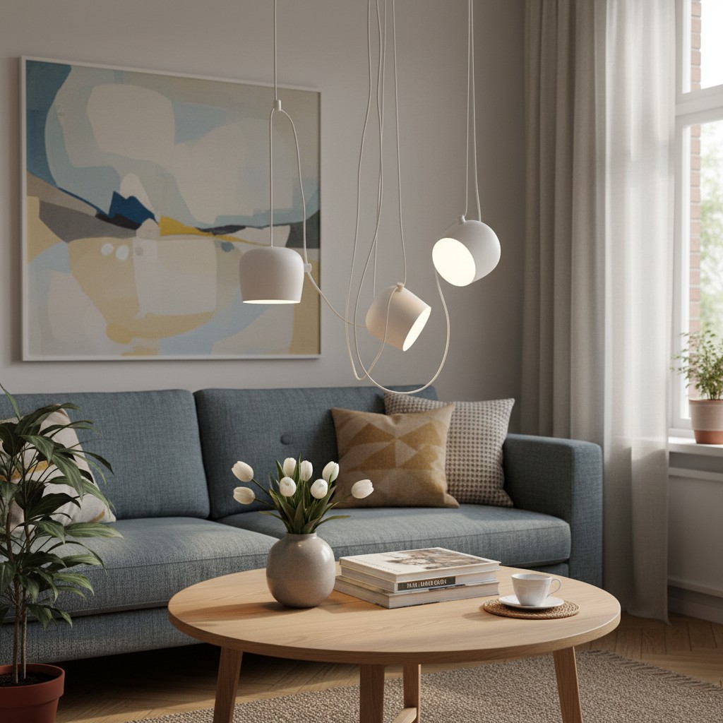Witte Aim hanglampen in woonkamer