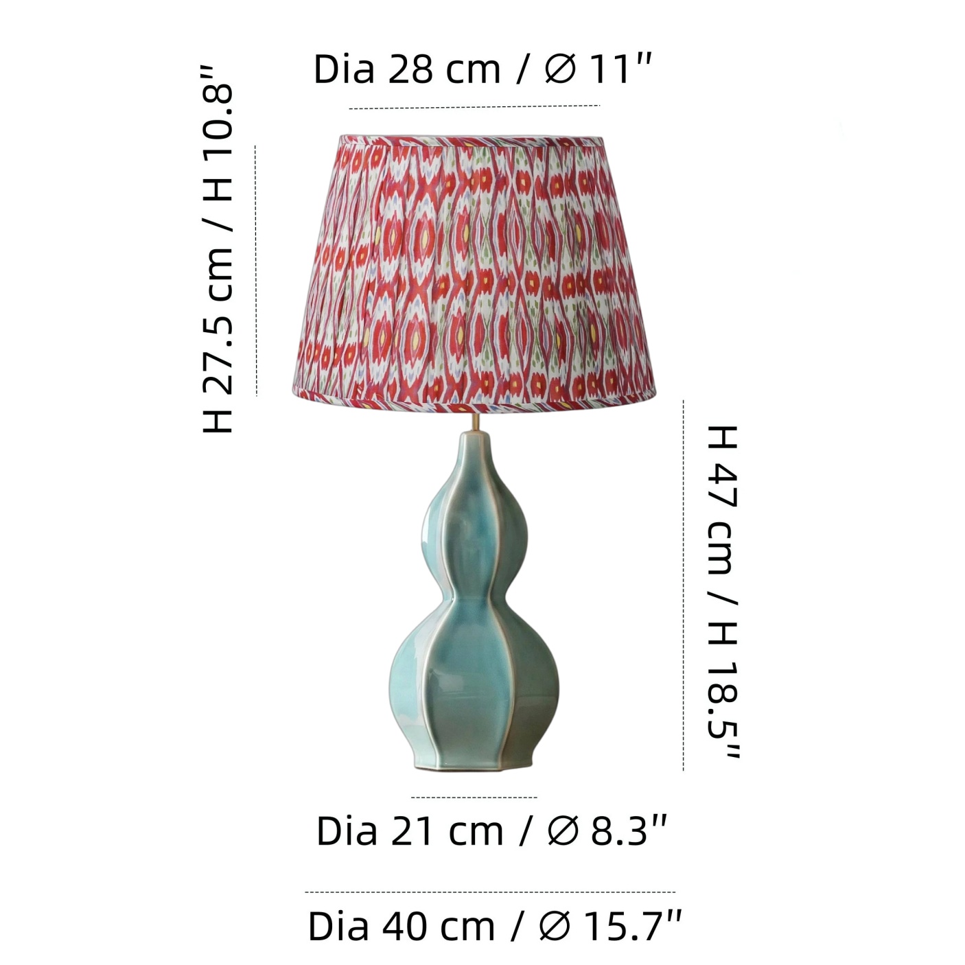 Kleurrijk rood lampenkap maatdiagram