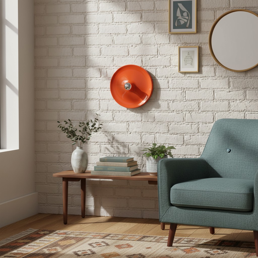 Oranje Bauhaus wandlamp in woonkamer