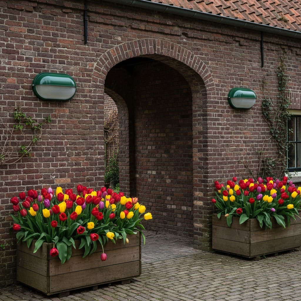 Groene Docka wandlampen bij een bakstenen boog