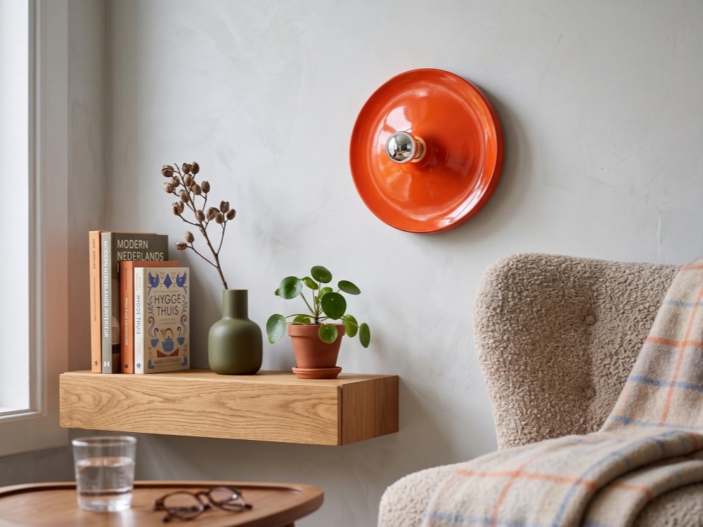 Oranje Bauhaus wandlamp in interieur