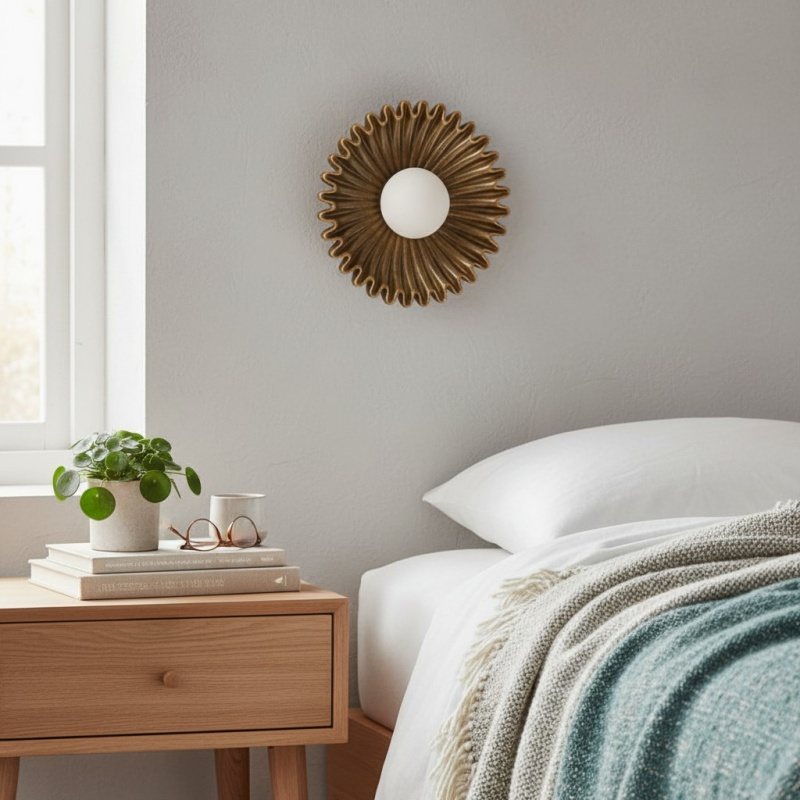 Glova wandlamp naast bed