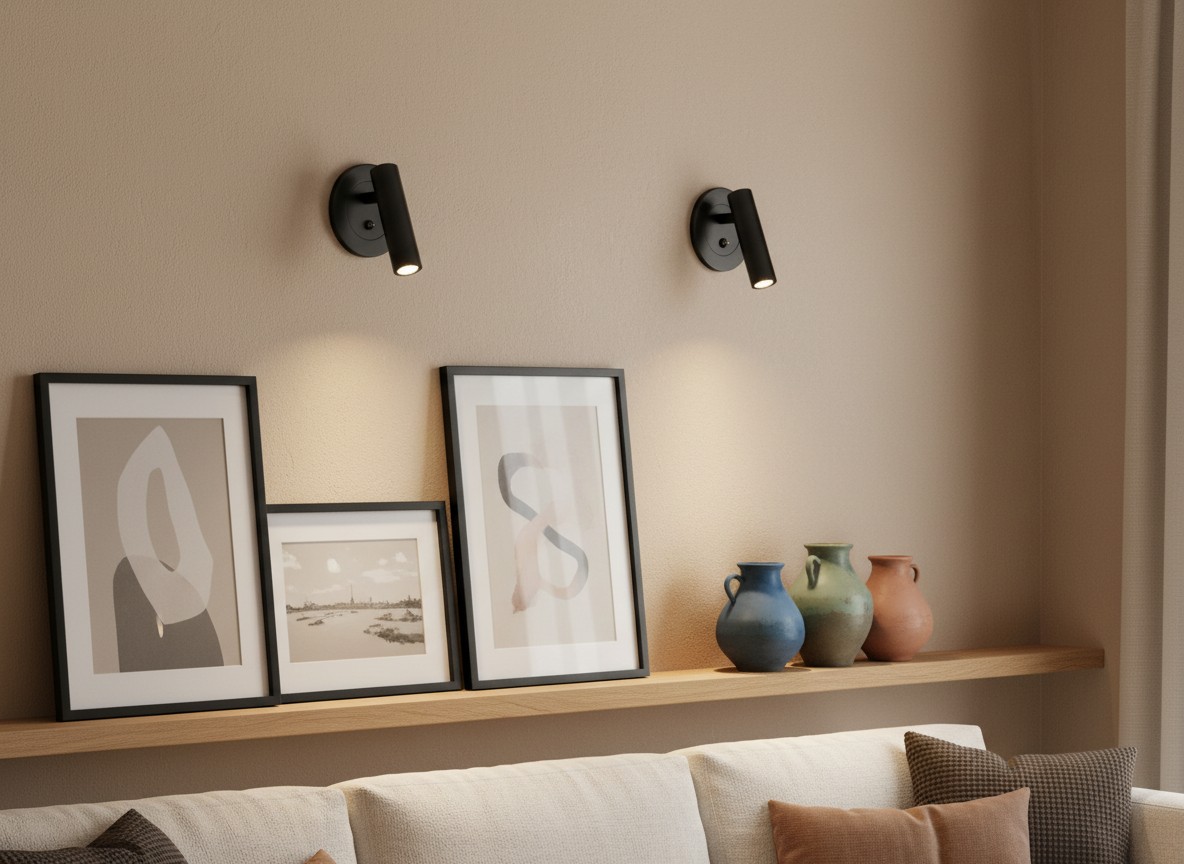 Slimlux wandlampen boven een wandplank