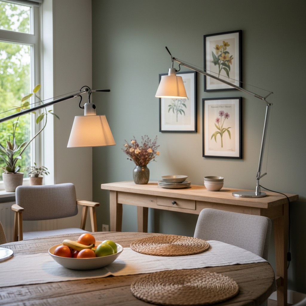 Architectenlampen boven eettafel