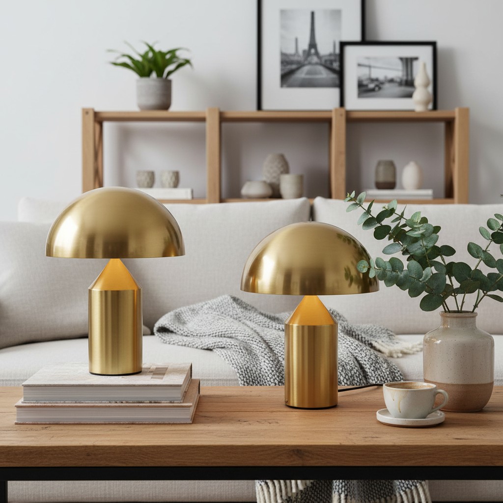 Twee gouden HaloVell lampen in woonkamer