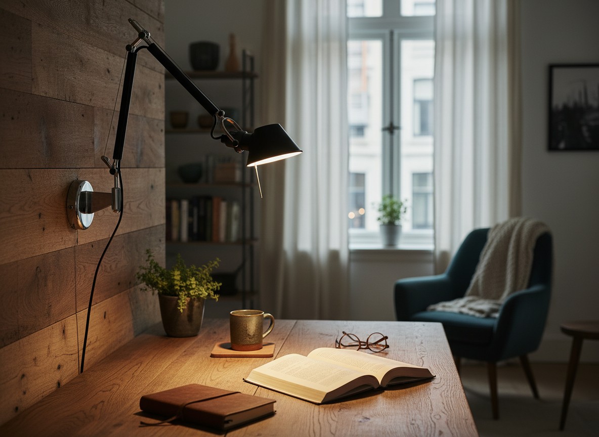 Wandlamp in gebruik in een leeshoek