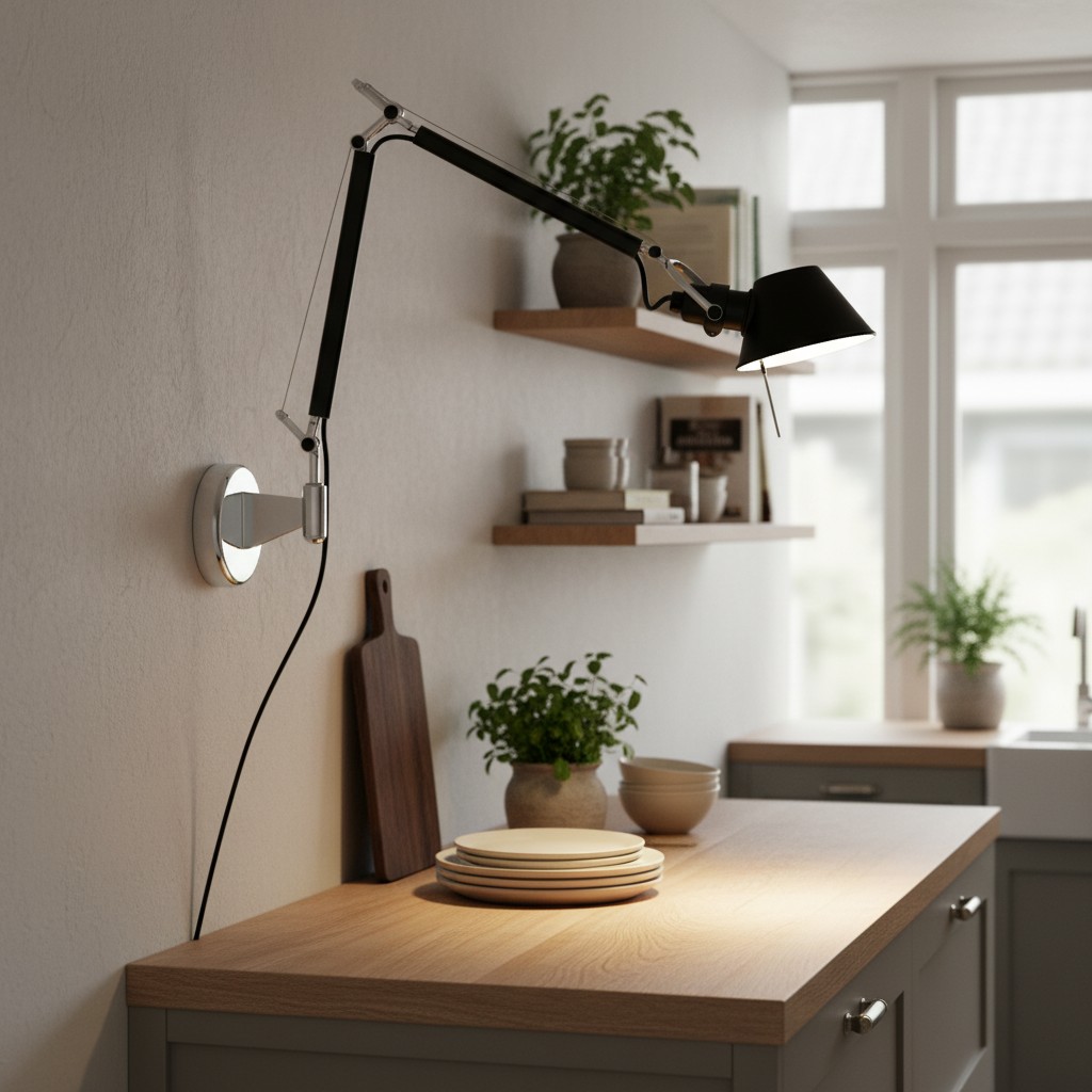 Wandlamp boven een keukenblad