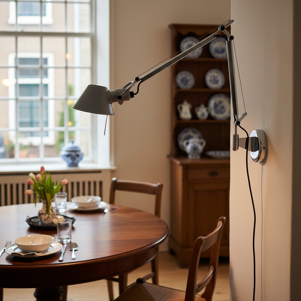 Wandlamp boven een eettafel