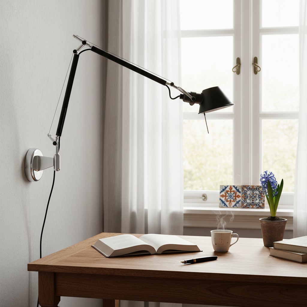 Wandlamp bij een schrijftafel