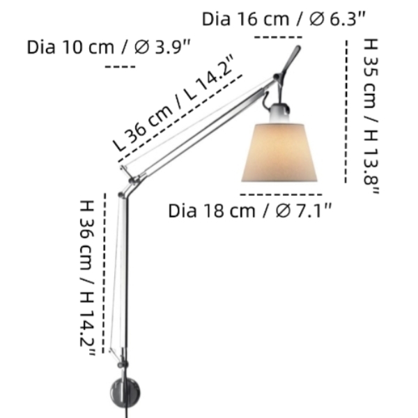 Nexoro wandlamp maatdiagram