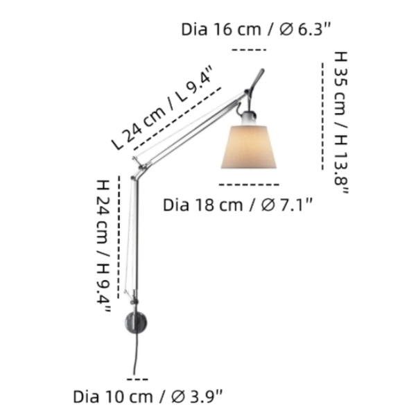 Nexoro wandlamp maatdiagram