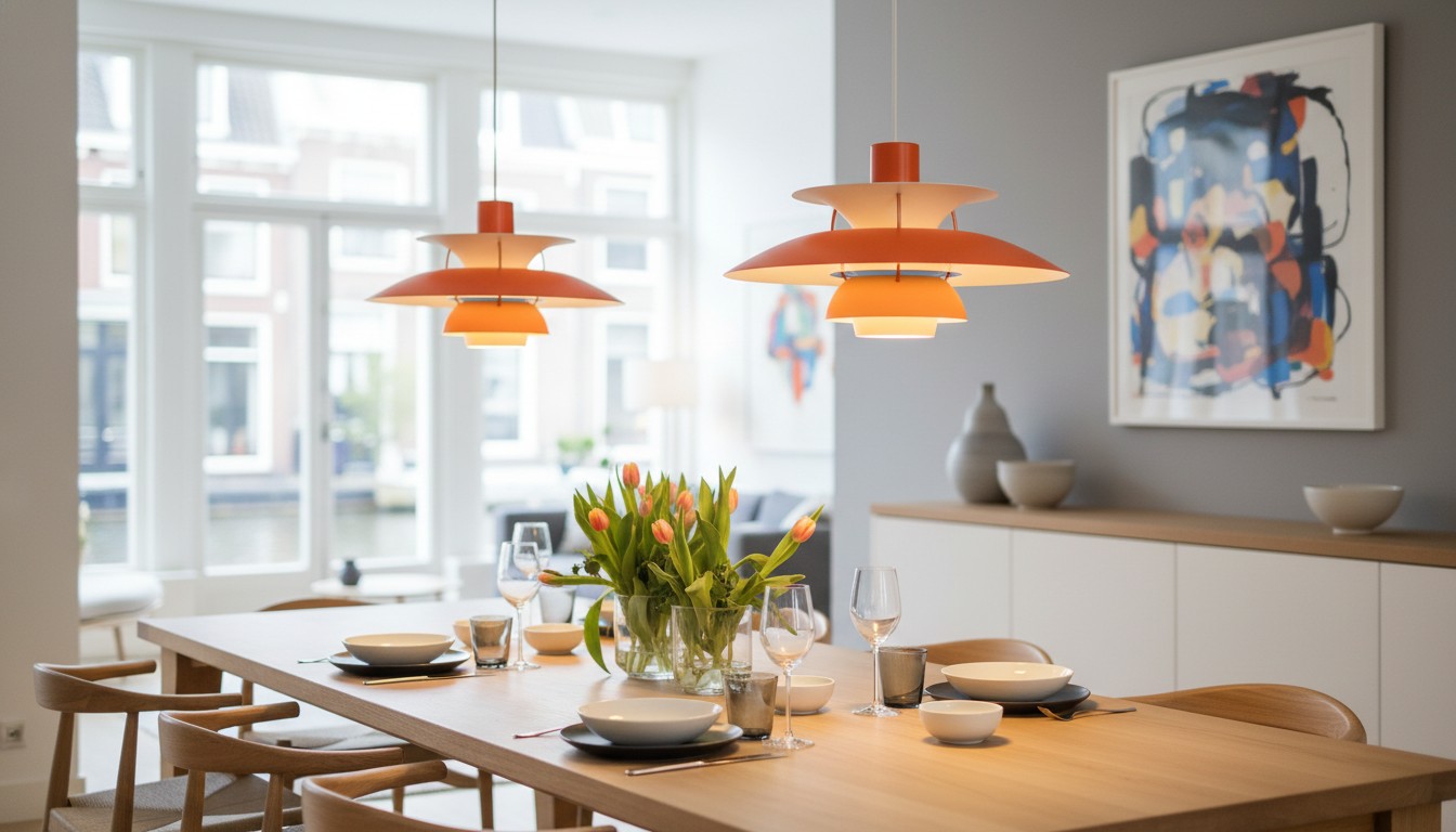 Nordic Morandi gelaagde hanglamp boven een eettafel