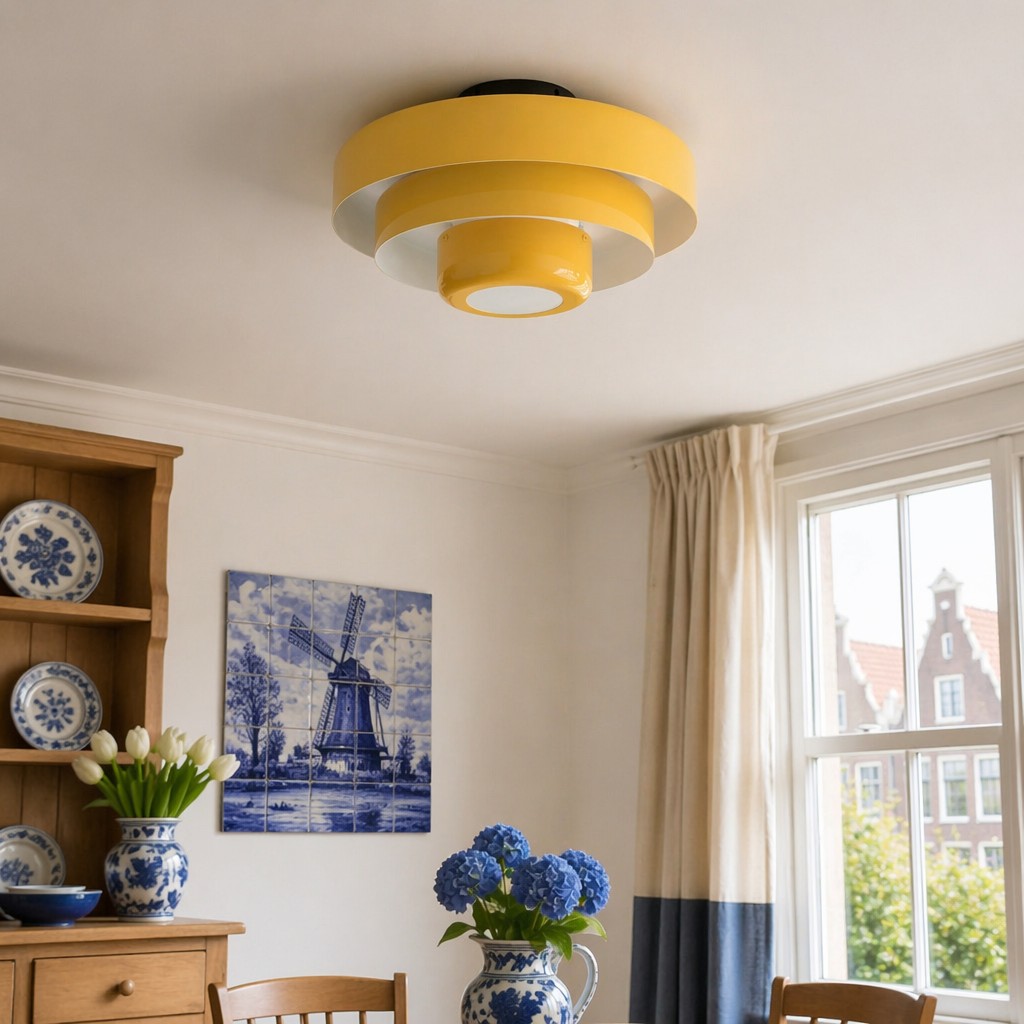 Gele Veleora plafondlamp in een eetkamer