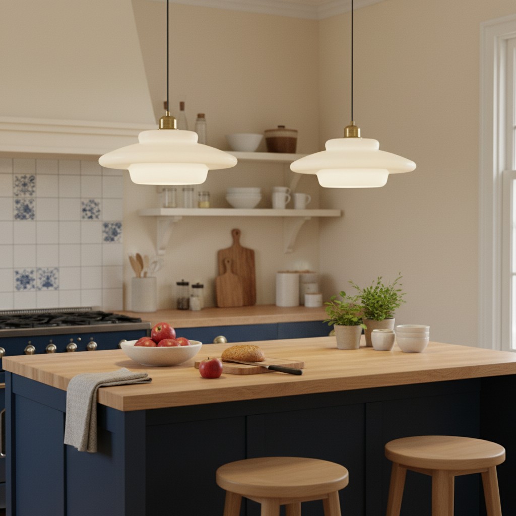 Opalisse hanglamp naast een bed