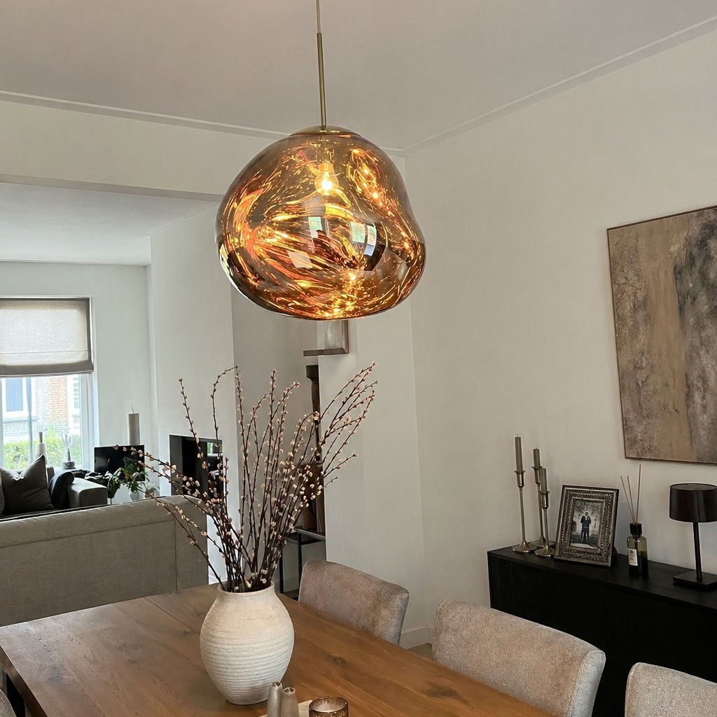 Lavaglas hanglamp boven tafel