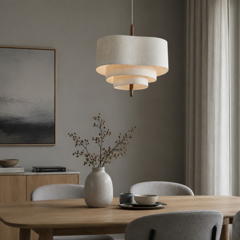 Softlume hanglamp bij gordijn en tafel