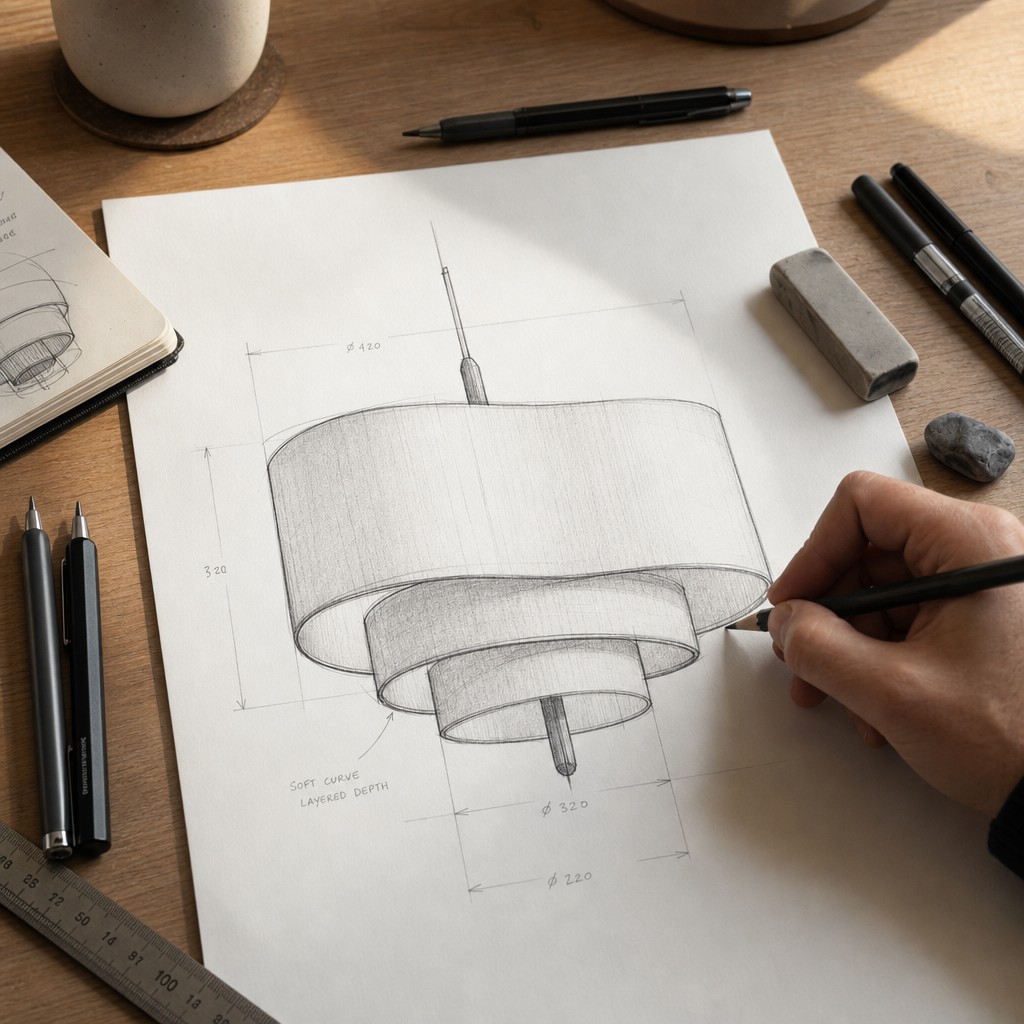 Ontwerpschets van de Softlume hanglamp