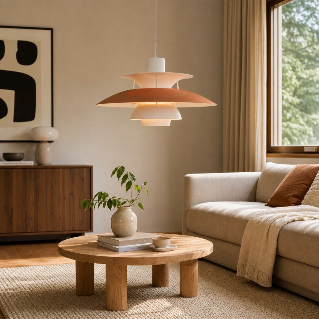 Oranje Morandi hanglamp in woonkamer