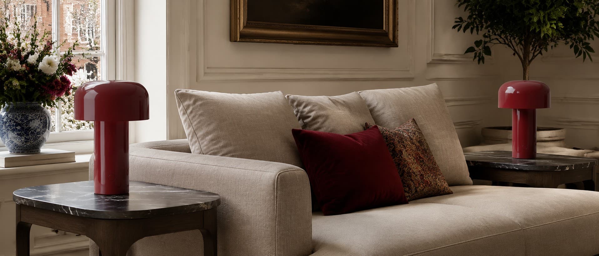 Draadloze paddenstoellamp in een interieur
