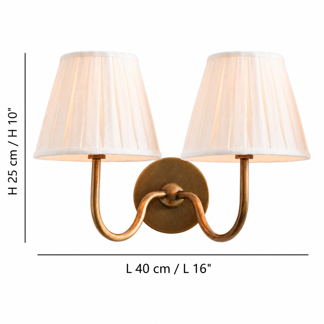 2 Hoofden Luvora wandlamp maatdiagram