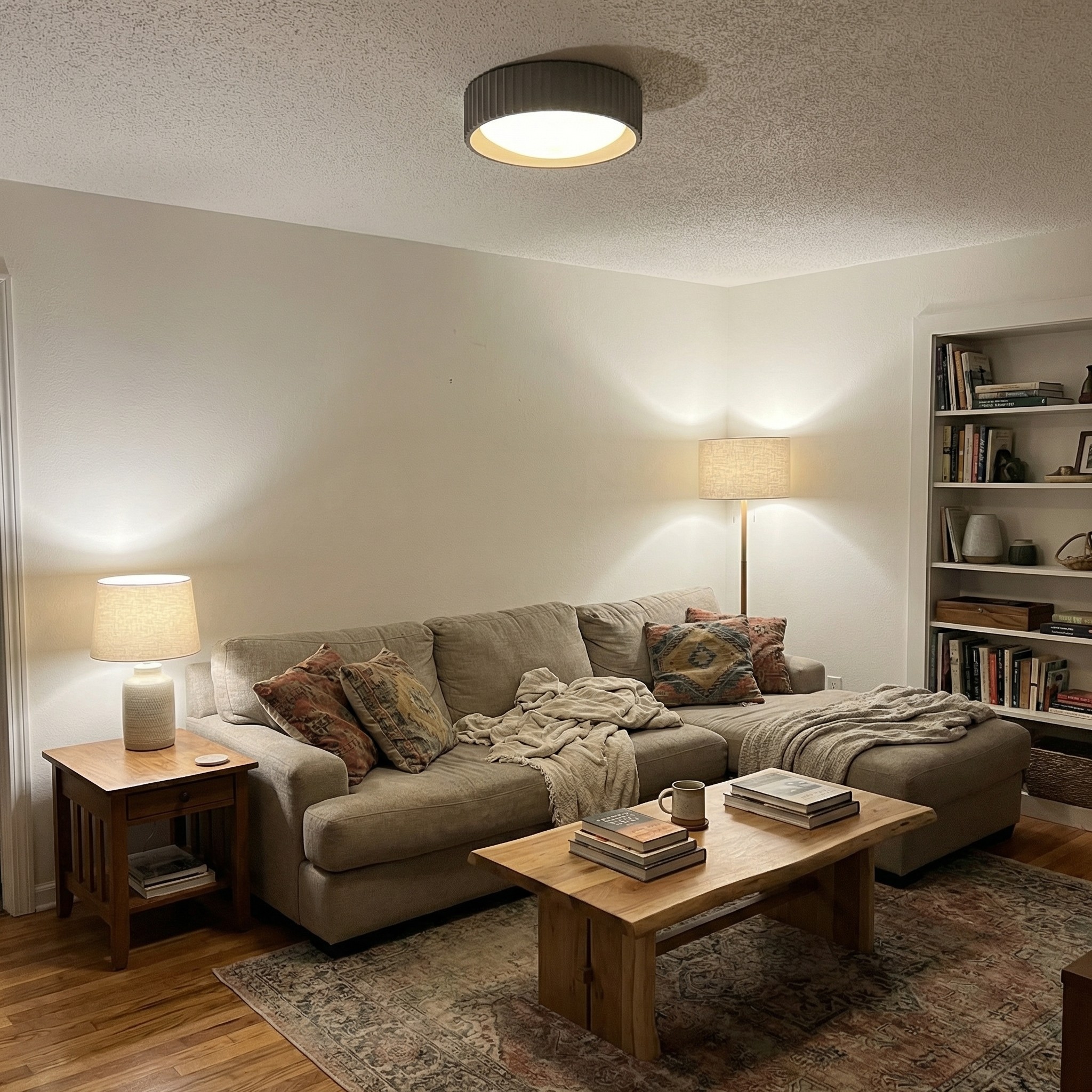Acrion plafondlamp in een woonkamer