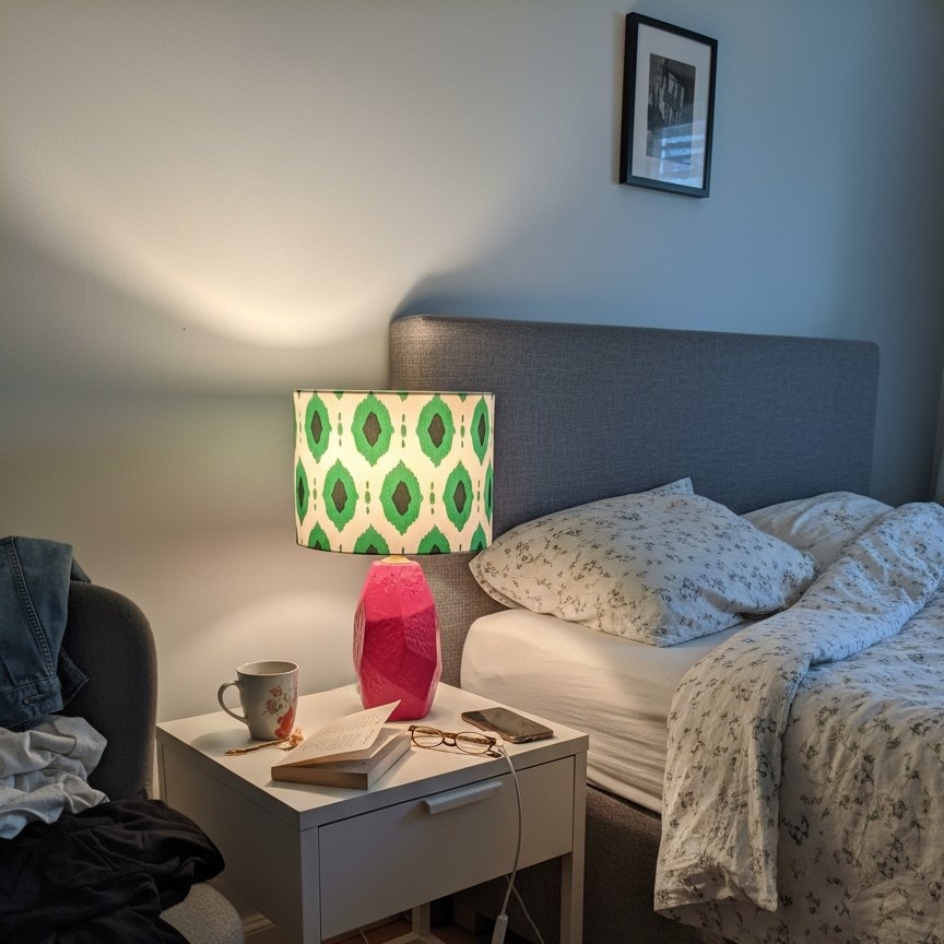 Arivane tafellamp op een nachtkastje in gebruik