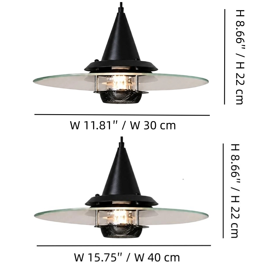 Moxellan hanglamp maattekening voor 30 cm en 40 cm breedte