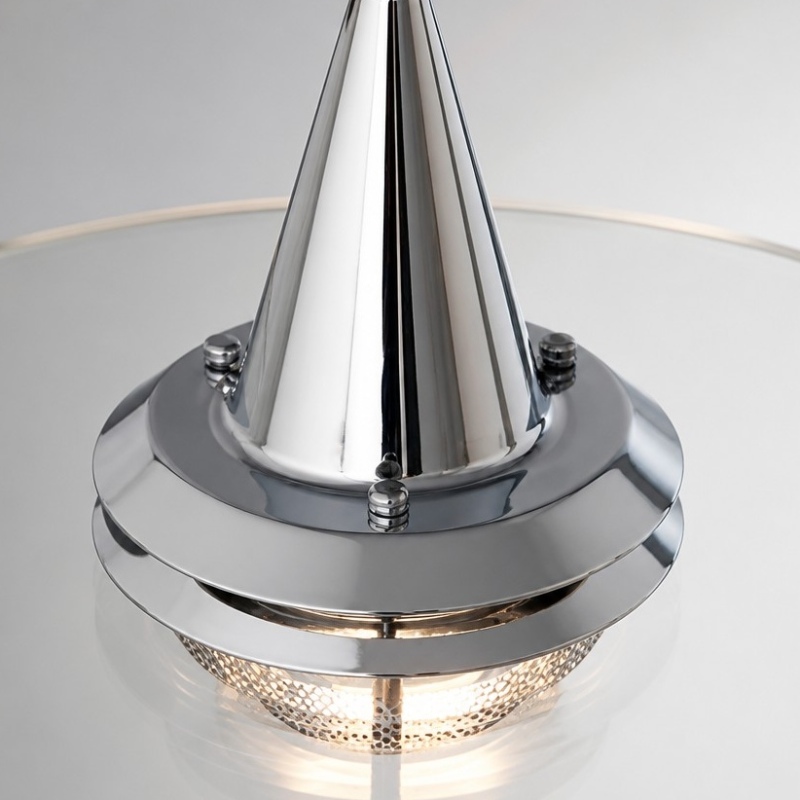Close-up van de chromen Moxellan hanglamp