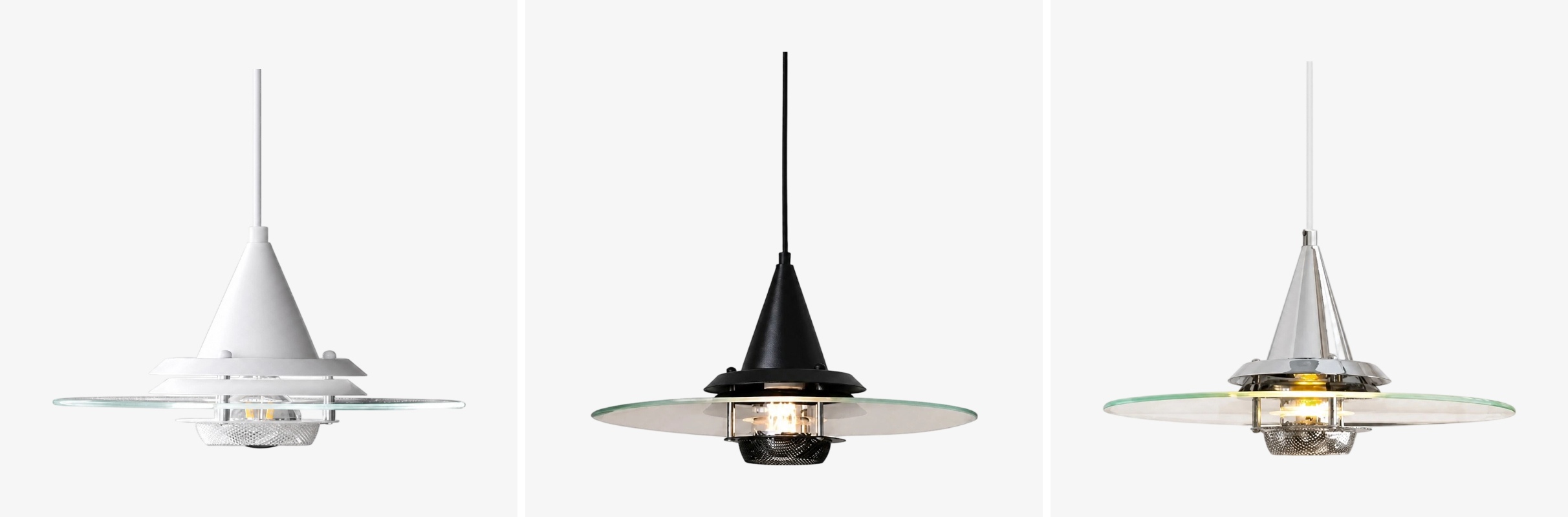Drie afwerkingen van de Moxellan vintage hanglamp