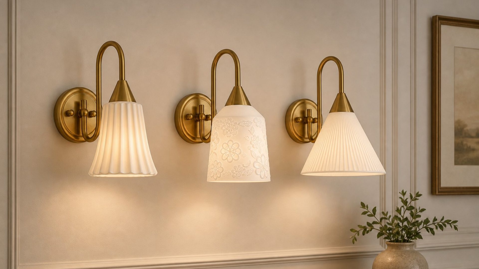 Drie verlichte Celvane wandlampen