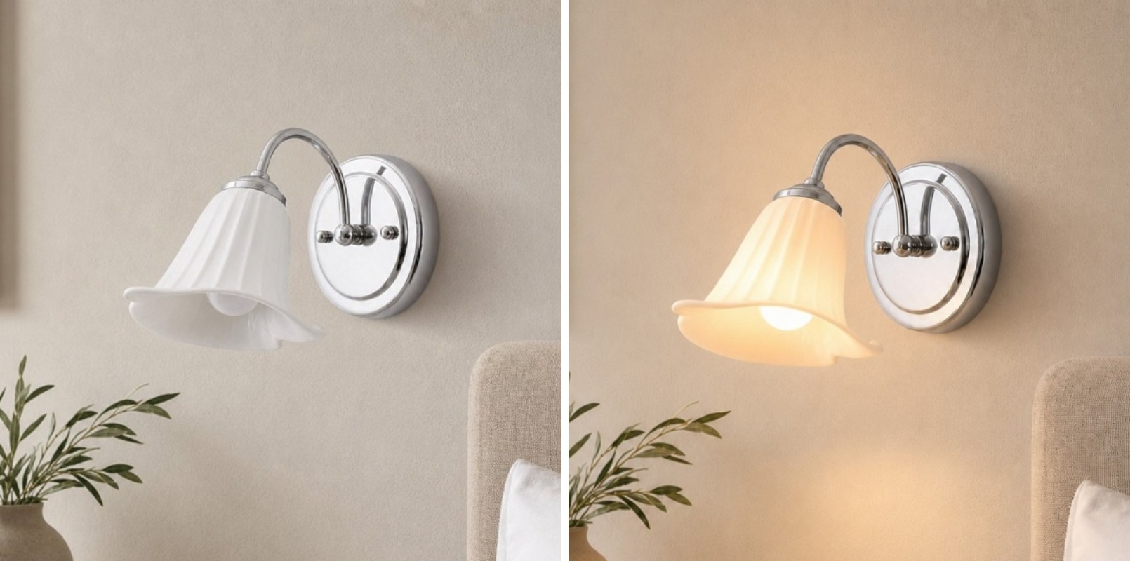 Comparison of the wall lamp off and on