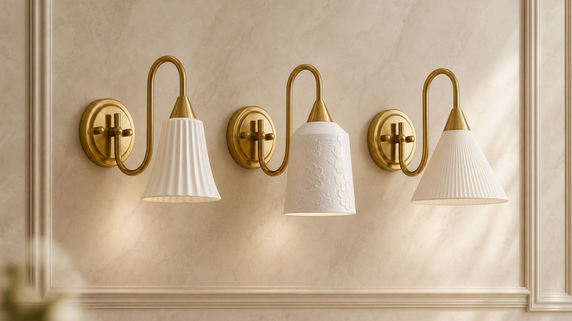 Drie wandlampen naast elkaar aan de muur