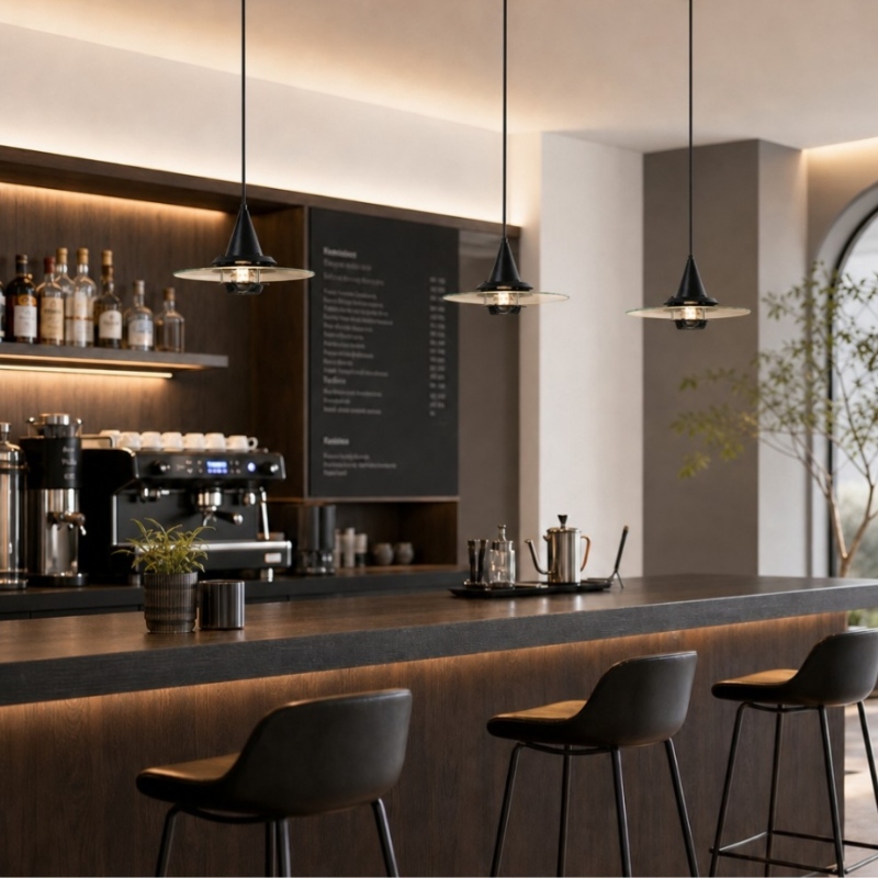 Moxellan hanglampen boven een bar