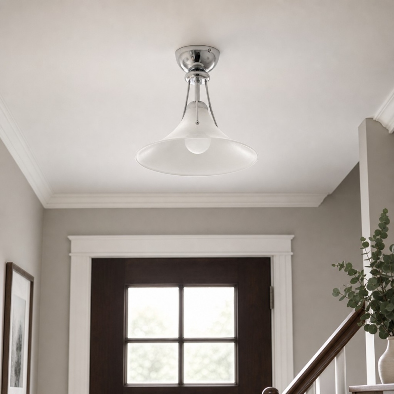 Lampada da soffitto Kallera Magnolia vicino a una scala e una finestra