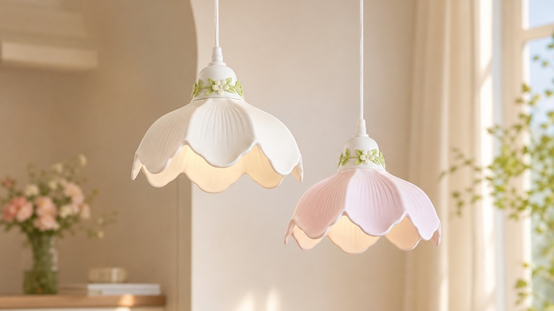 Cazelle Flower Pendant Lamp in a soft bedroom setting