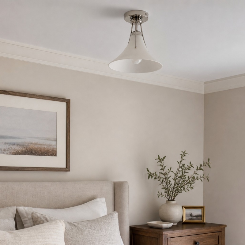 Magnolia plafondlamp in een slaapkamer