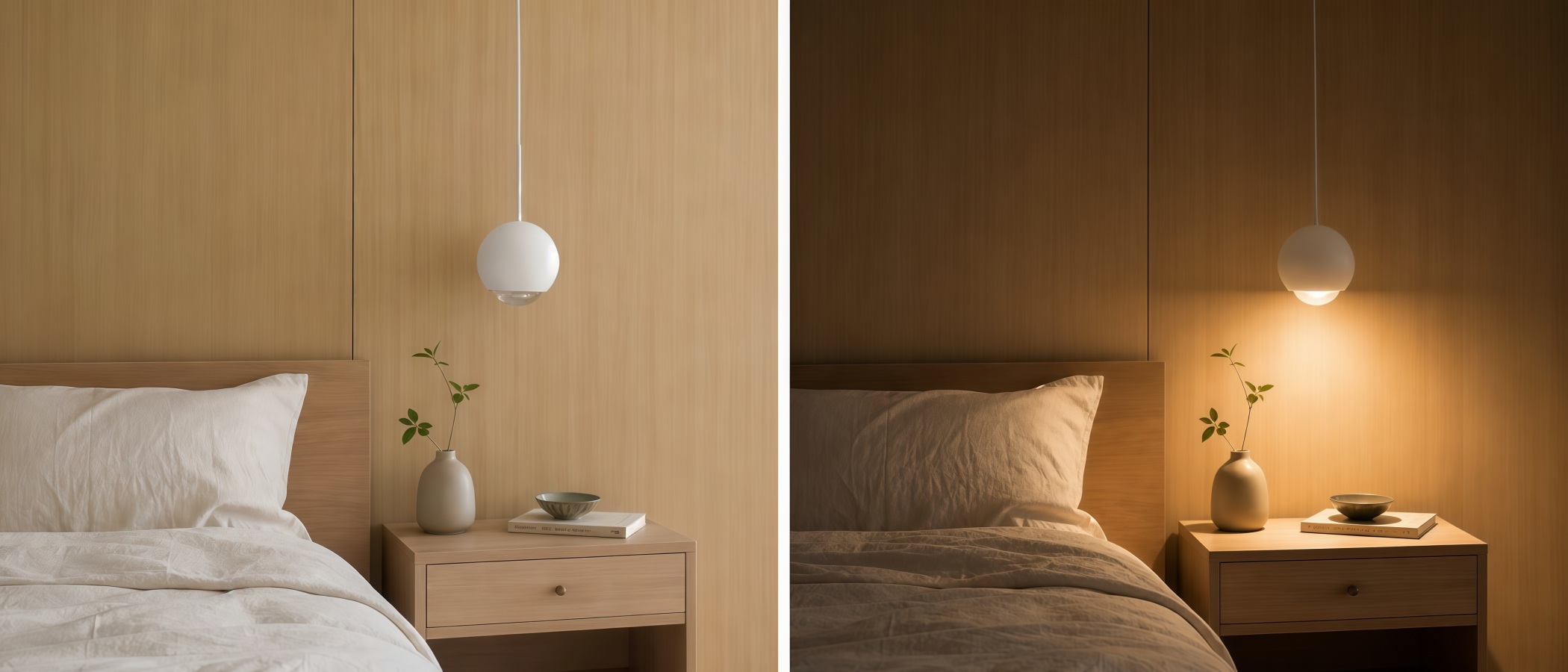 Veridia hanglamp bij een bed overdag