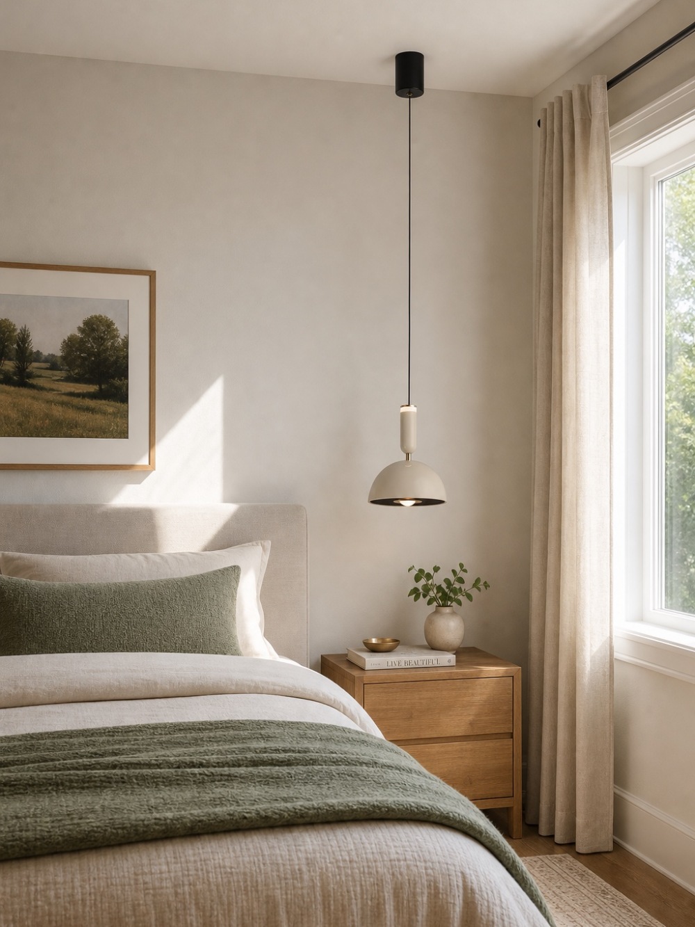 Veridia hanglamp naast het bed