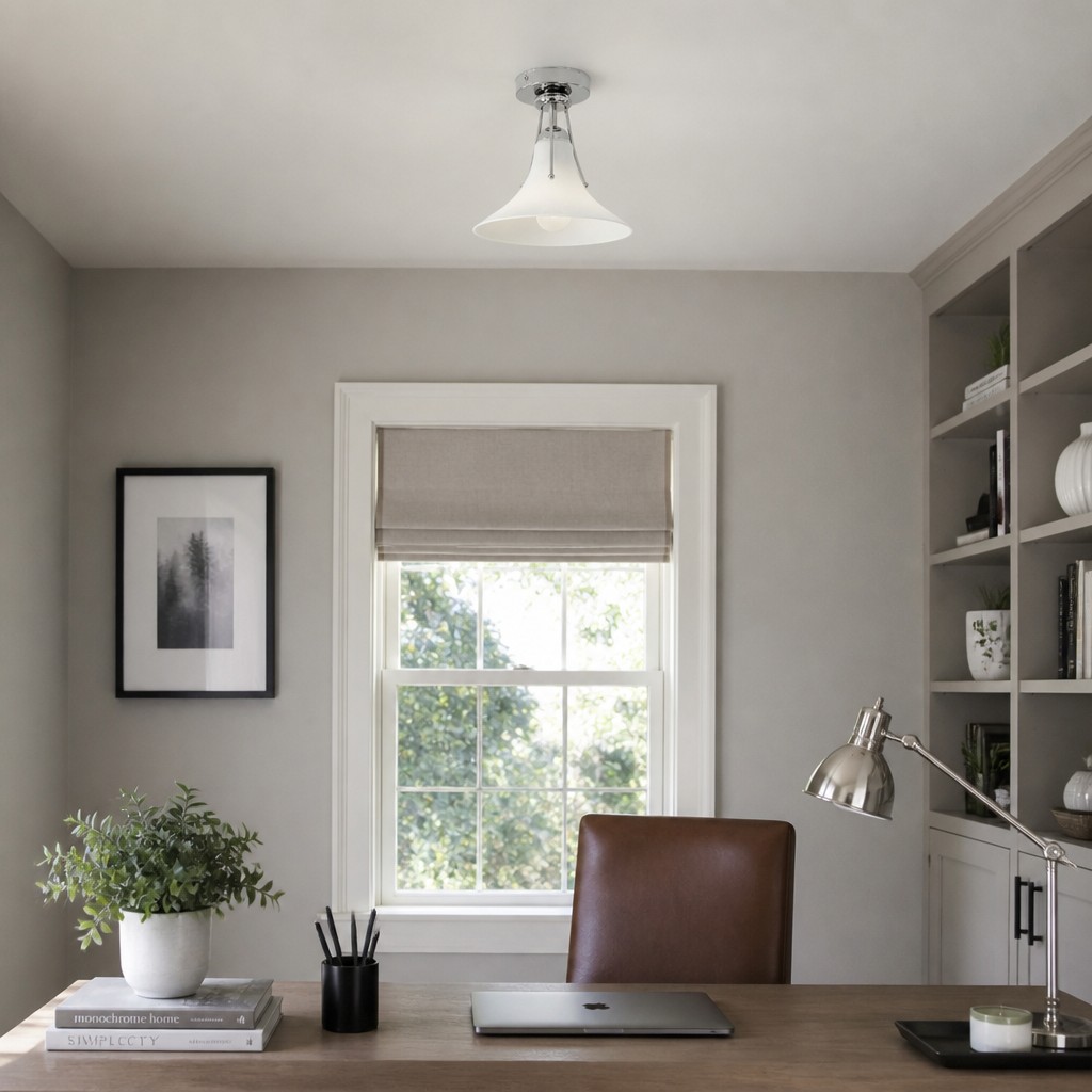 Magnolia plafondlamp boven een bureau