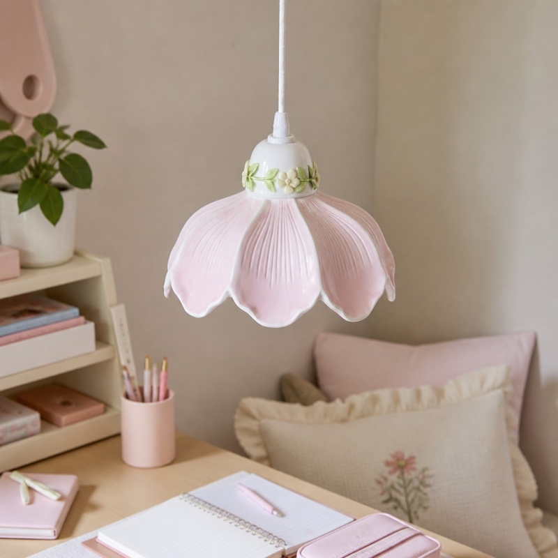 Pink Cazelle flower pendant lamp in a cozy corner