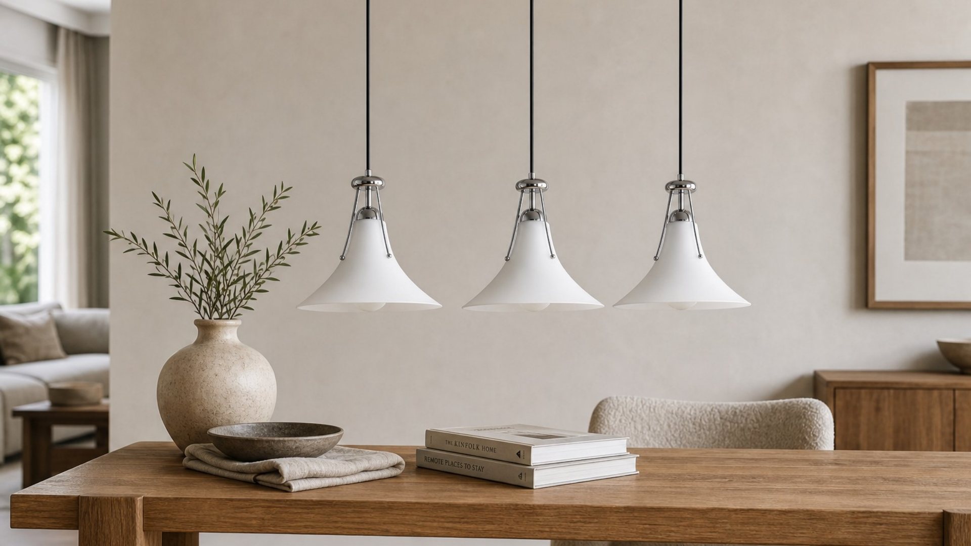 Kallera Magnolia hanglamp boven houten eettafel