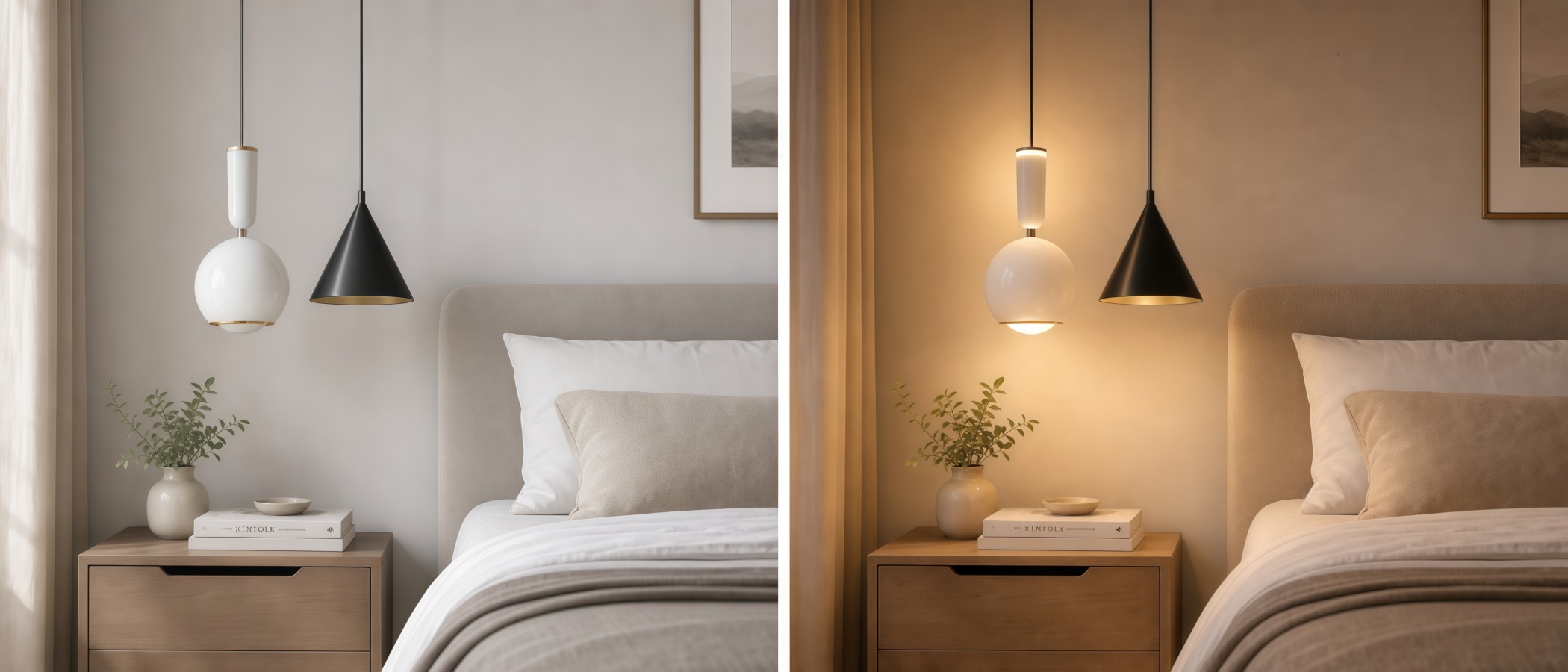 Veridia hanglamp in een rustige slaapkamer
