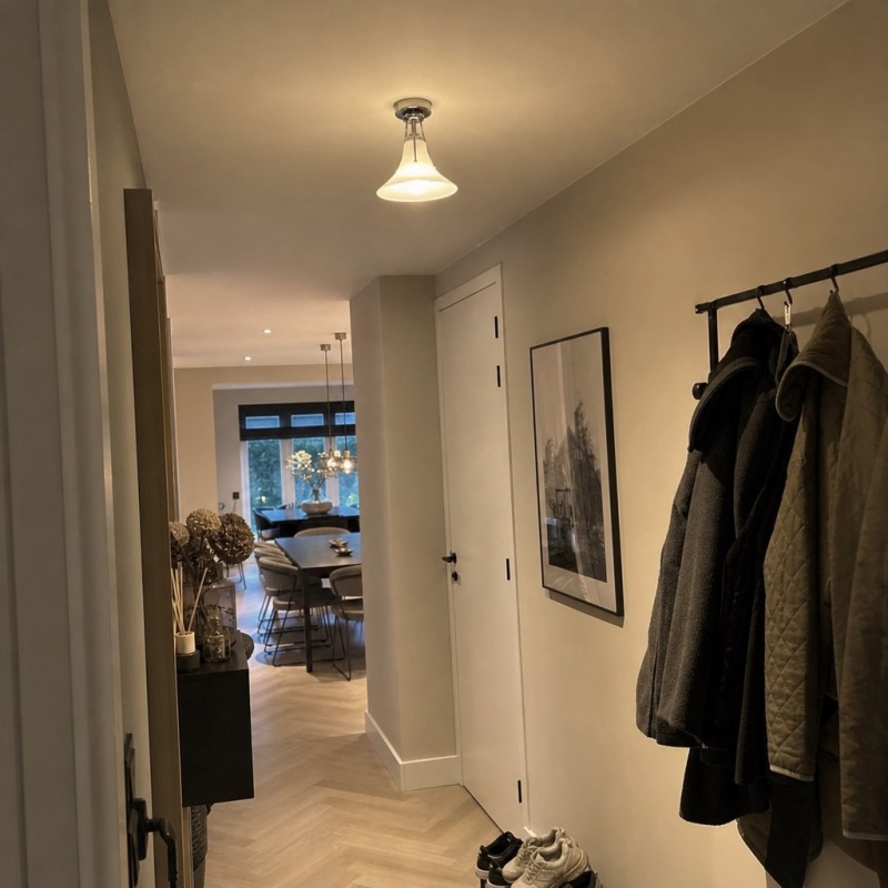 Klantfoto van de plafondlamp in een gang