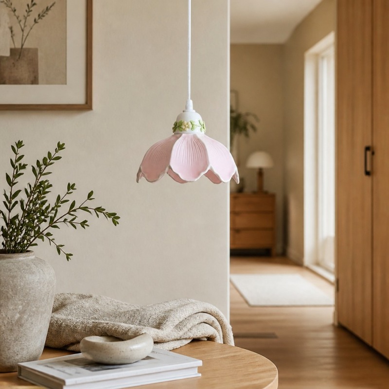 Pink Cazelle flower pendant lamp in a calm room