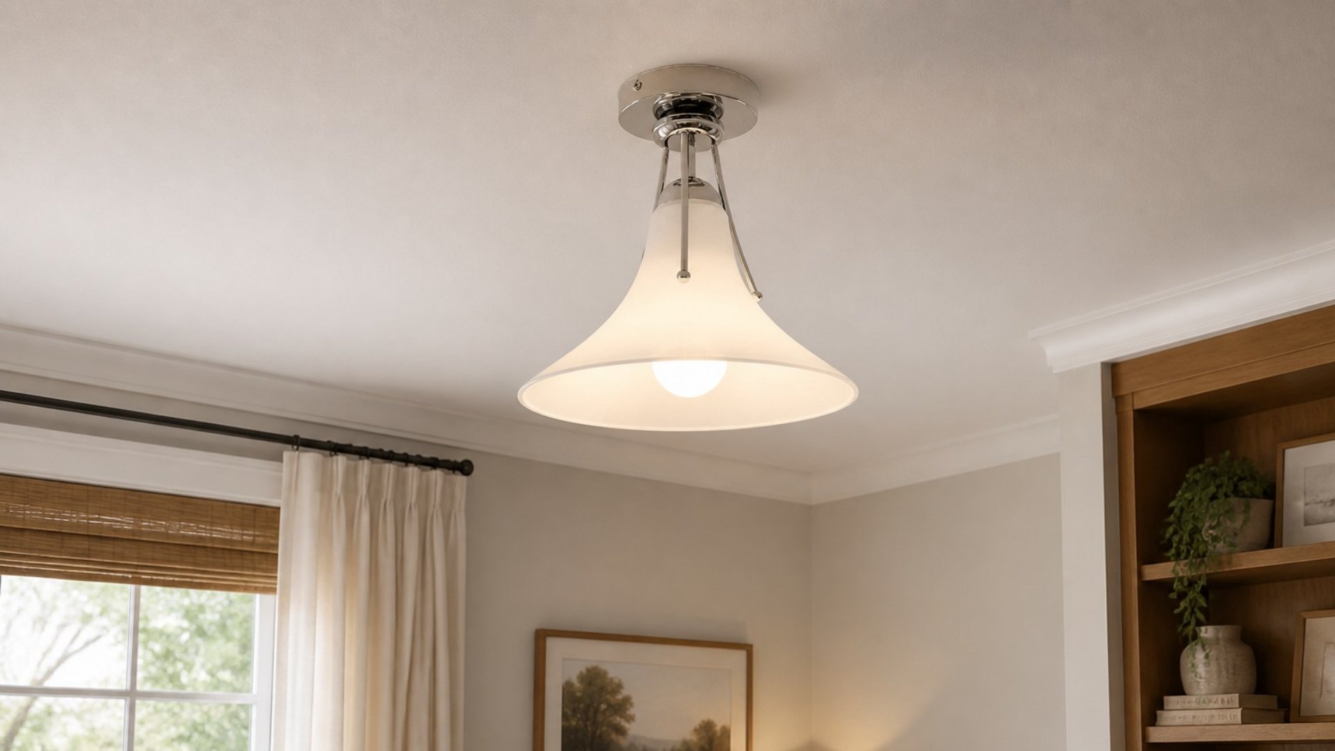 Magnolia plafondlamp in een lichte kamer