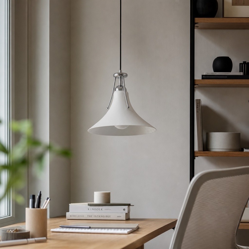 Enkele Magnolia hanglamp bij bureau