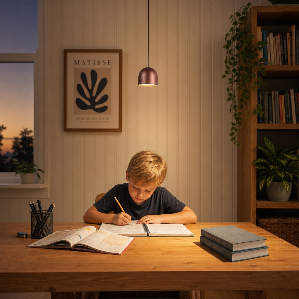 Warme Veridia verlichting aan een bureau