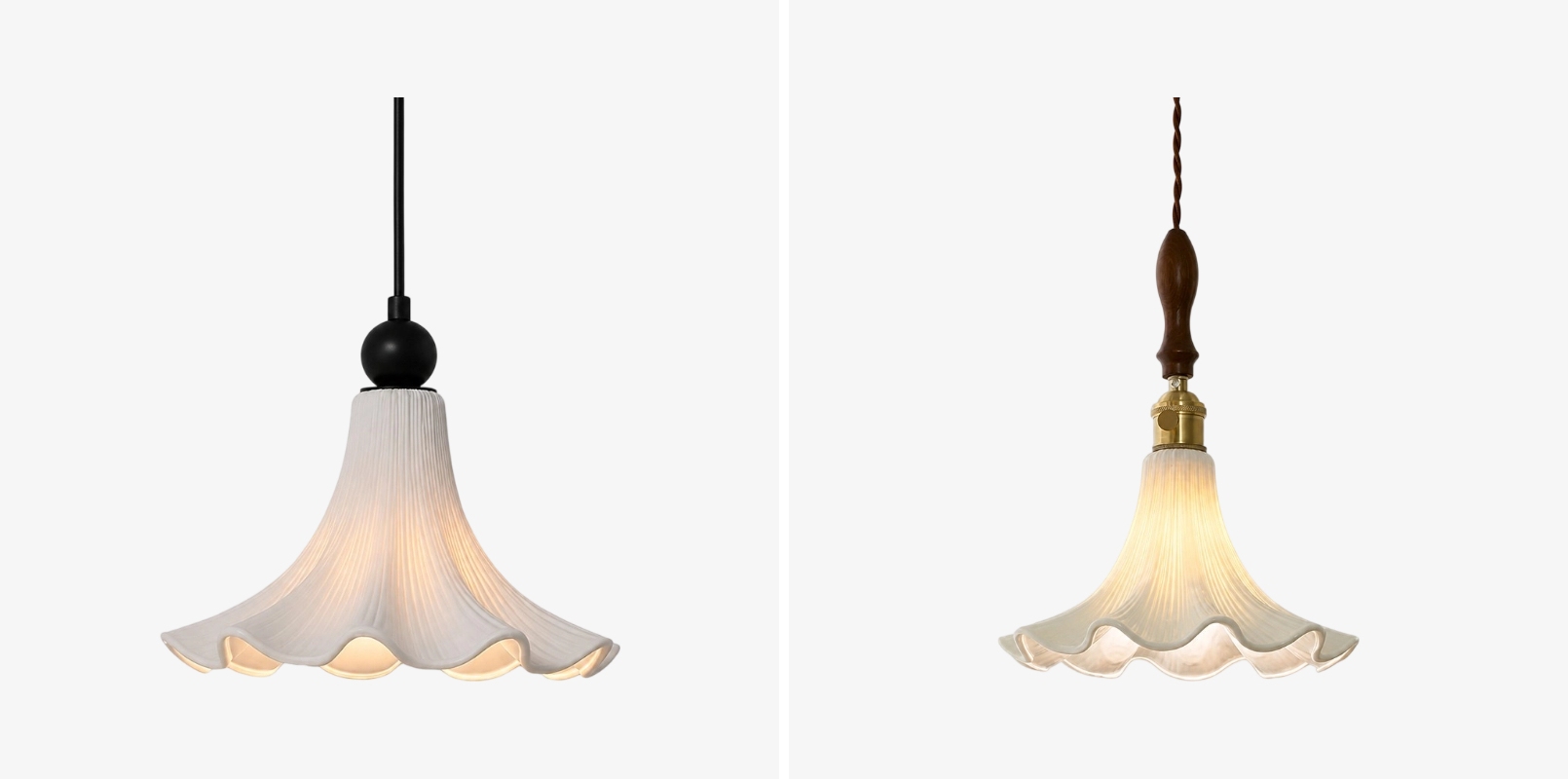 Twee afwerkingen van de Cazelle bloemhanglamp